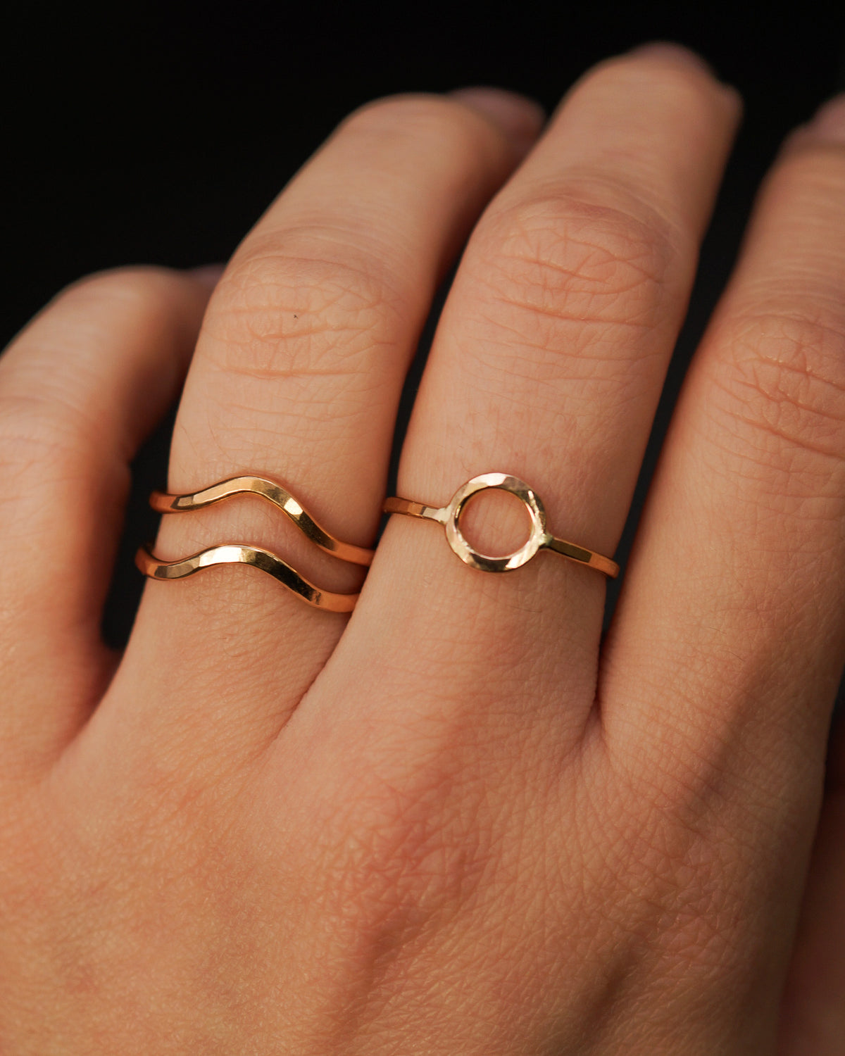 Mini Circle & Teardrop Set of 3 Stacking Rings, Gold Fill, Rose Gold Fill or Sterling Silver
