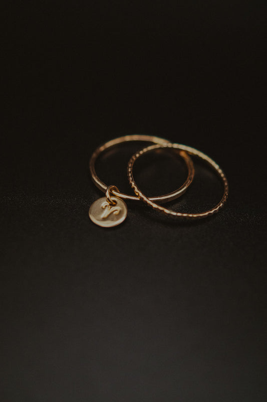 Zodiac Charm Set of 2 Stacking Rings, 14K Gold Fill