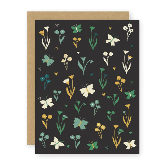 Night Floral Butterflies Greeting Card