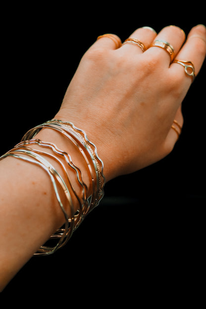 Squiggle Bangle Bracelet, Gold Fill, Rose Gold Fill or Sterling Silver