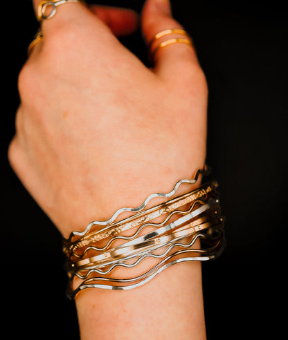 Squiggle Bangle Bracelet, Gold Fill, Rose Gold Fill or Sterling Silver
