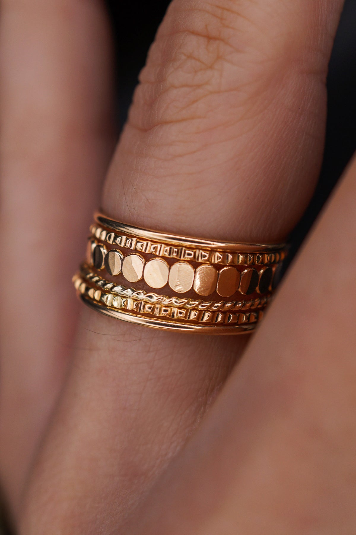 Bead Textured Set of 6 Stacking Rings, Gold Fill, Rose Gold Fill or Sterling Silver