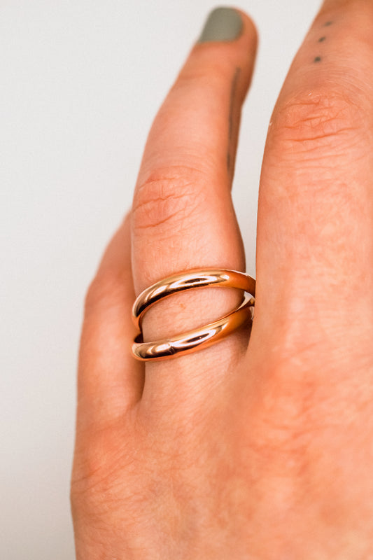 Chunky Interlocking Ring Set of 2, Solid 14K Rose Gold