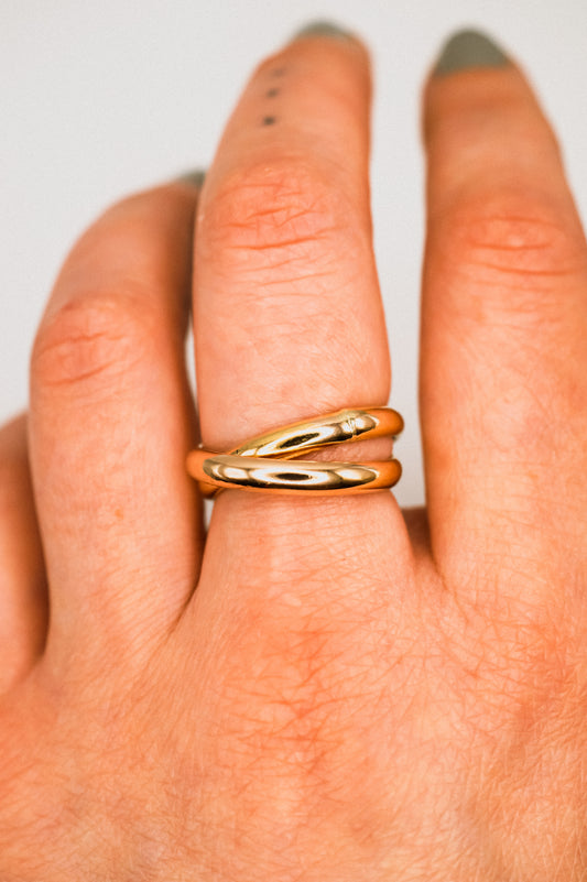 Chunky Interlocking Ring Set of 2, Solid 14K Gold
