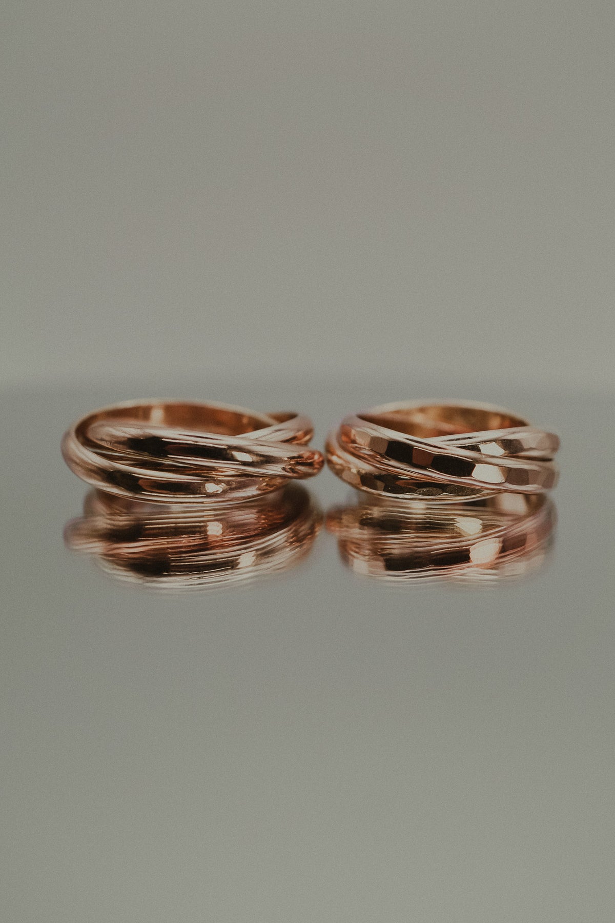 Chunky Interlocking Ring Set of 3, 14K Solid Rose Gold