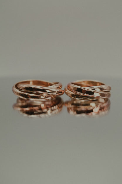 Chunky Interlocking Ring Set of 3, 14K Solid Rose Gold