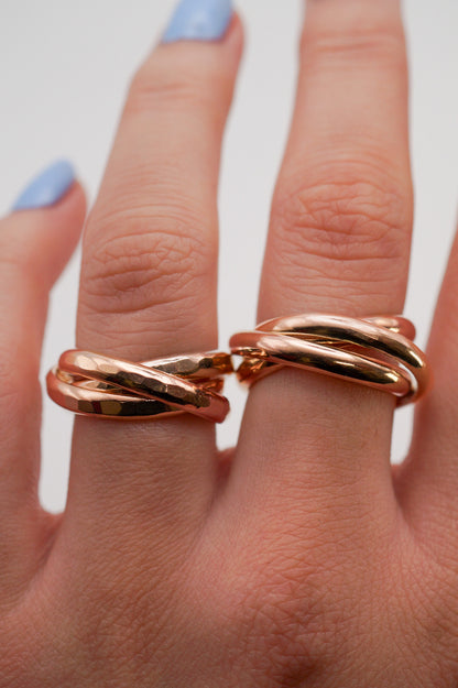 Chunky Interlocking Ring Set of 3, 14K Solid Rose Gold