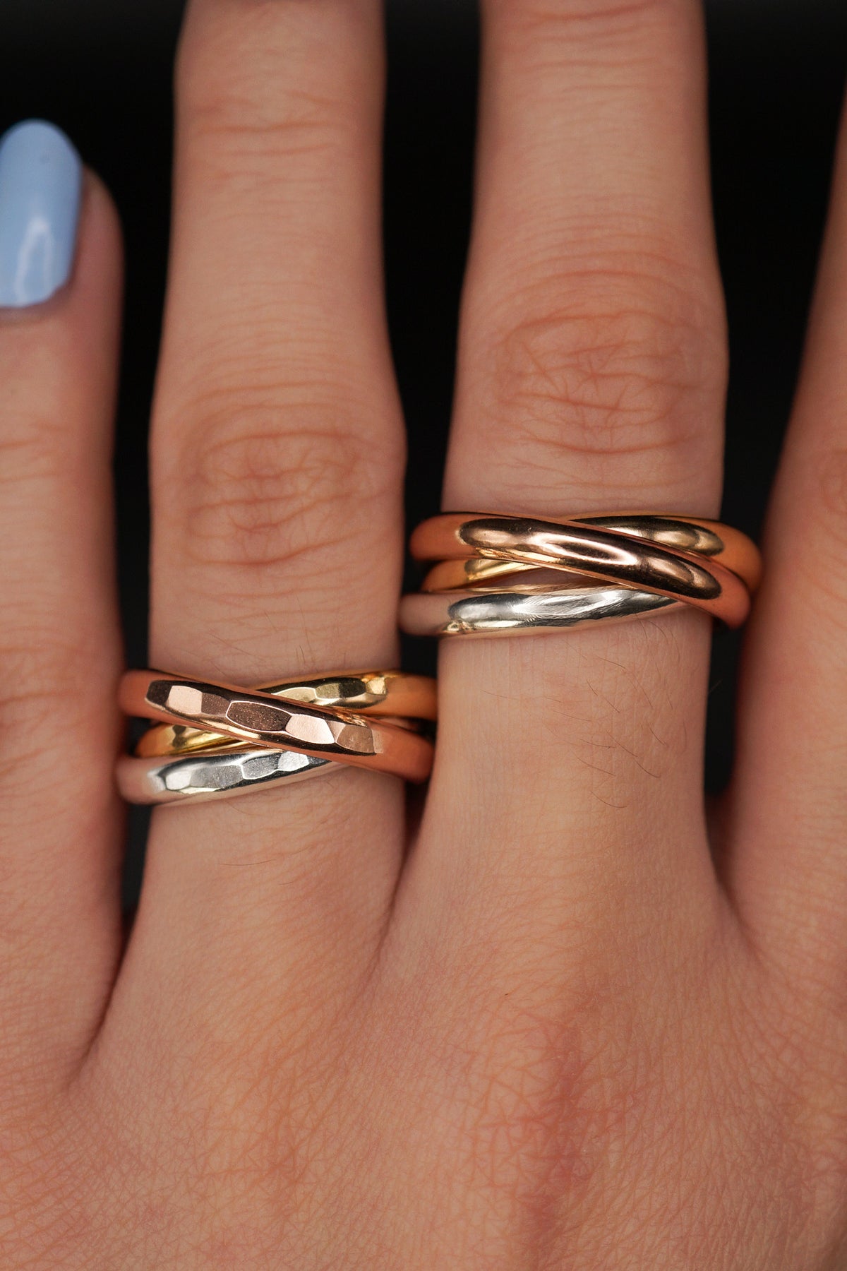 Chunky Interlocking Ring Set of 3, Mixed Metals