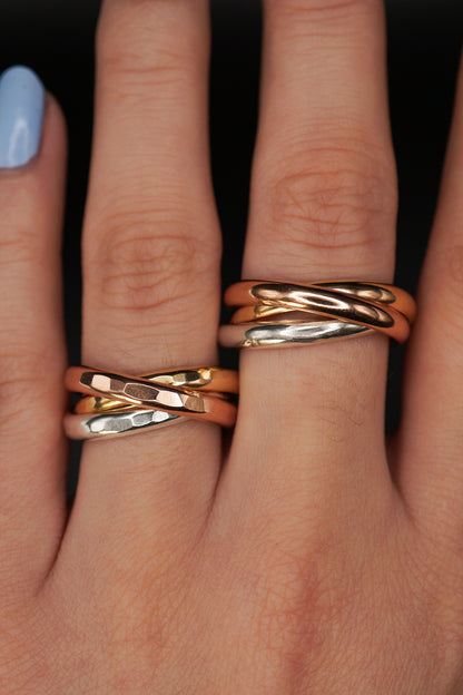 Chunky Interlocking Ring Set of 3, Mixed Metals
