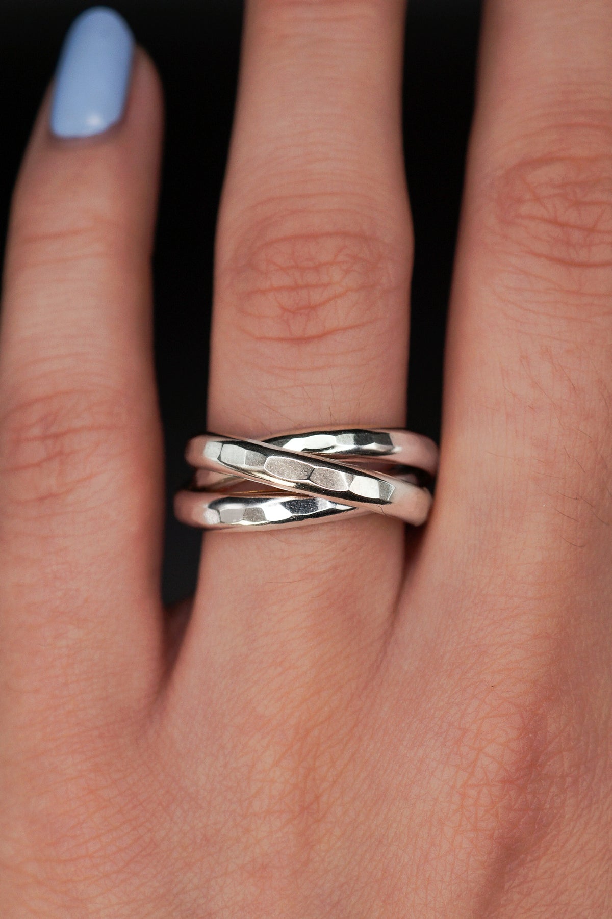 Chunky Interlocking Ring Set of 3, Sterling Silver