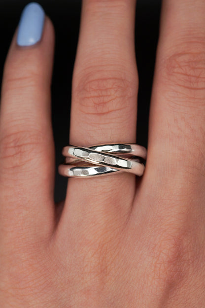 Chunky Interlocking Ring Set of 3, Sterling Silver