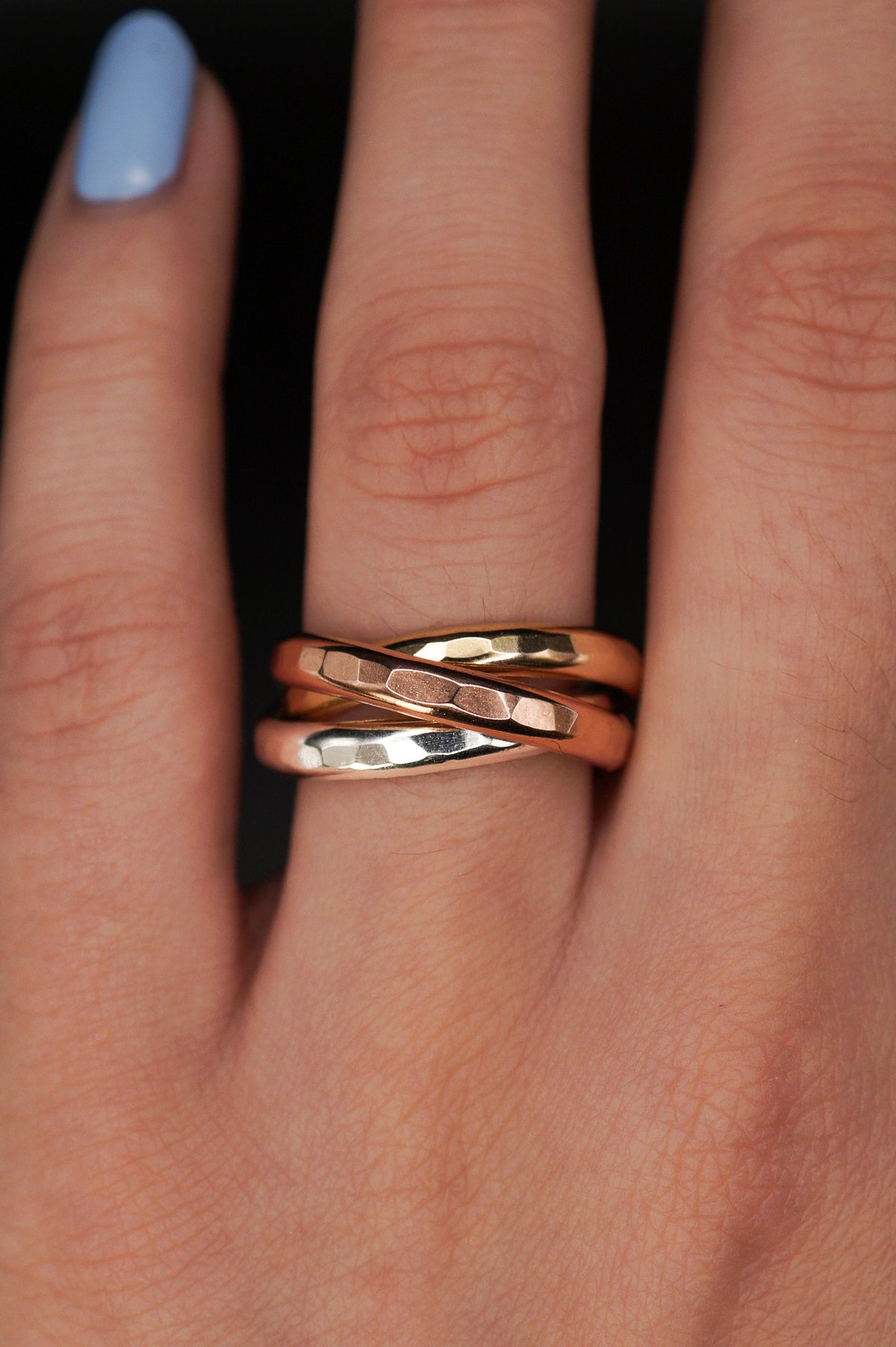 Chunky Interlocking Ring Set of 3, Mixed Metals