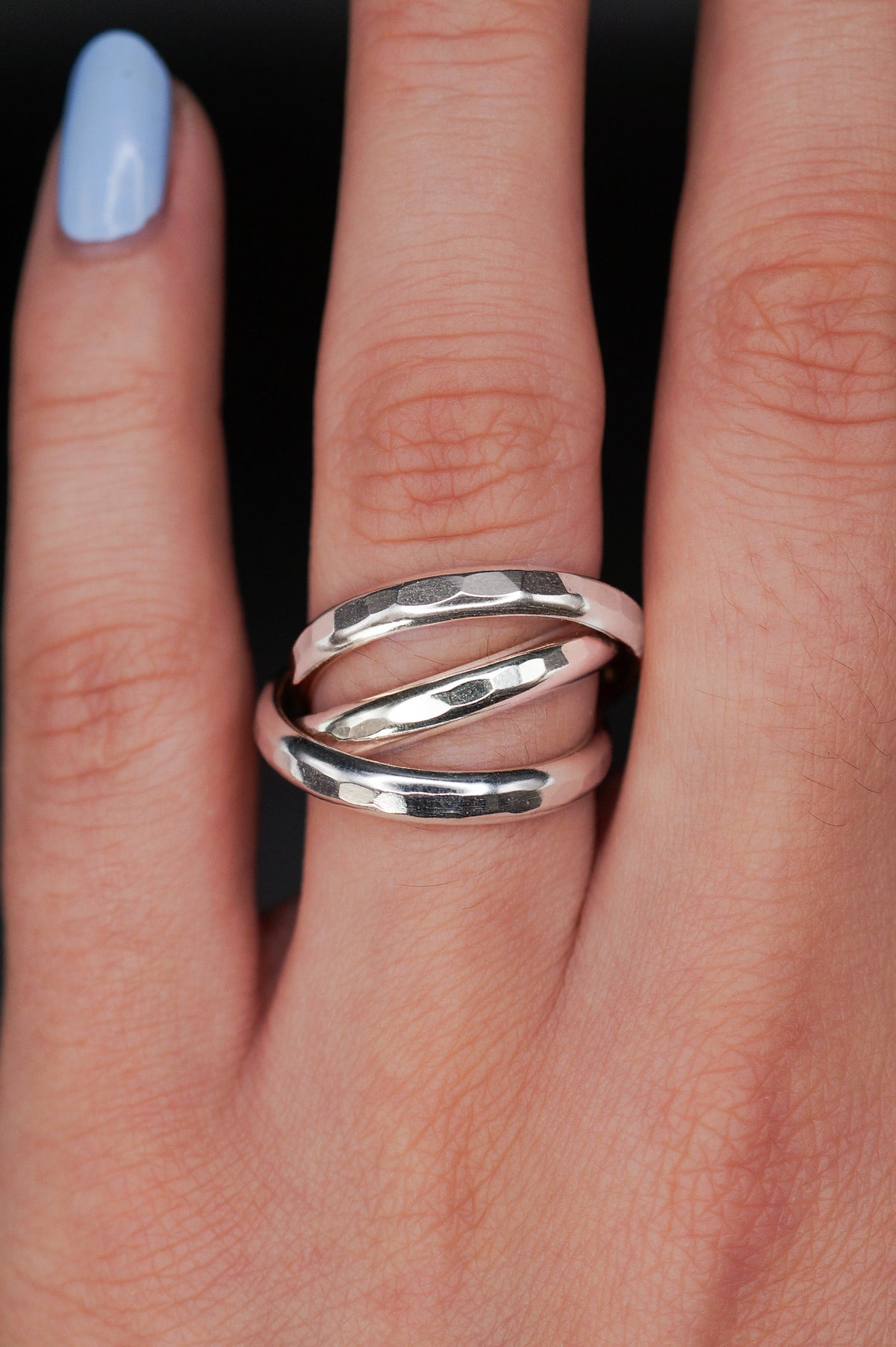Chunky Interlocking Ring Set of 3, Sterling Silver