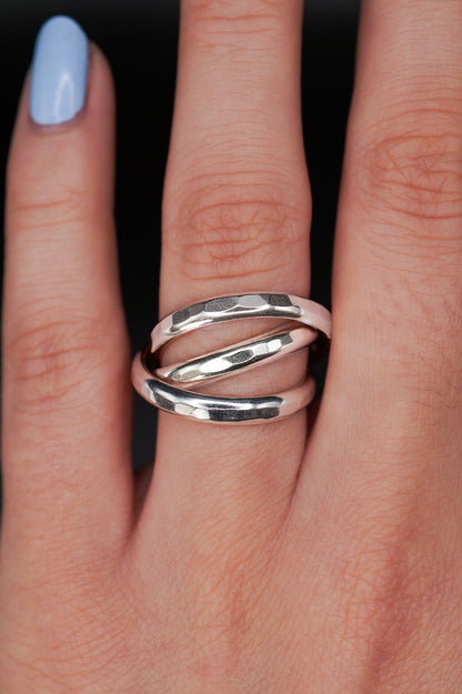 Chunky Interlocking Ring Set of 3, Sterling Silver