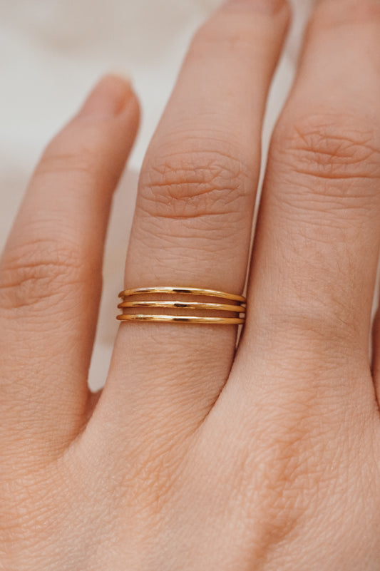 Connected Set of 3 Rings, Solid 14K Gold