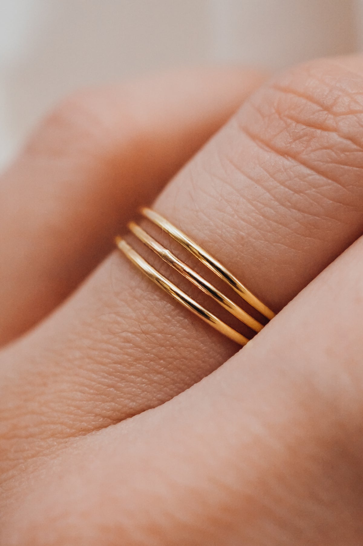 Connected Set of 3 Rings, Solid 14K Gold