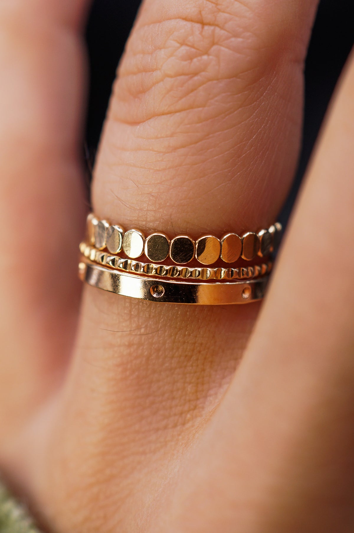 Dot Mixed Texture Set of 3 Stacking Rings, Gold Fill, Rose Gold Fill or Sterling Silver