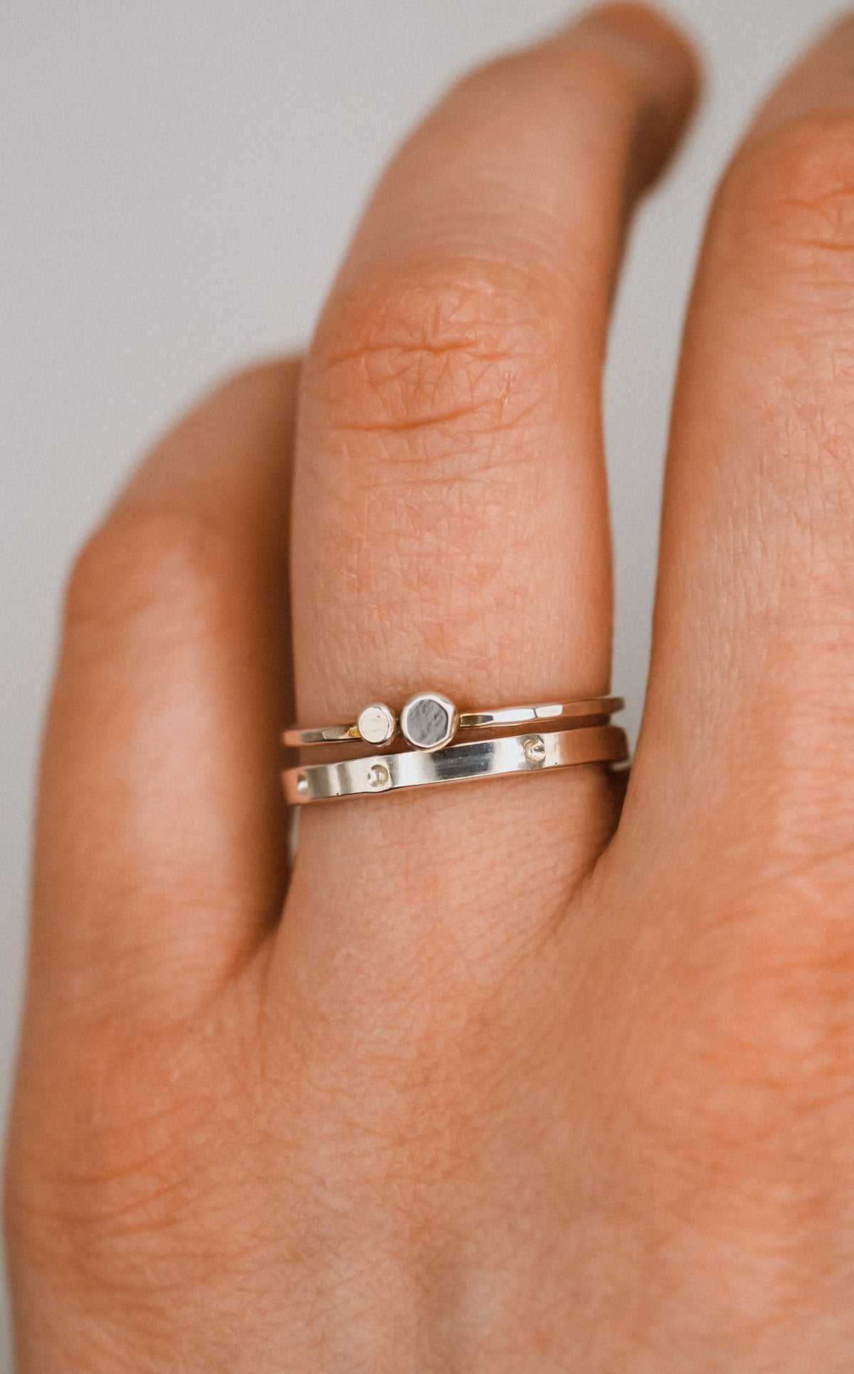 Double Pebble & Dotted Ring Set of 2, Sterling Silver