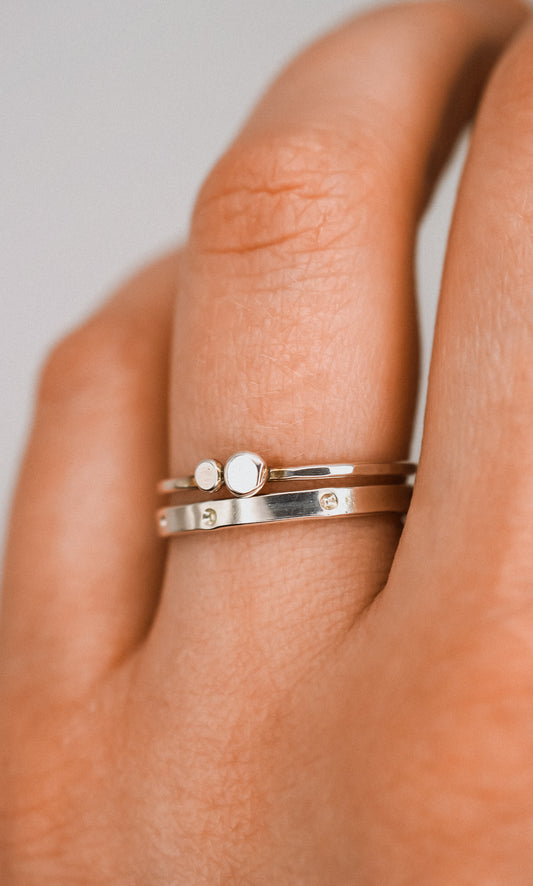 Double Pebble & Dotted Ring Set of 2, Sterling Silver
