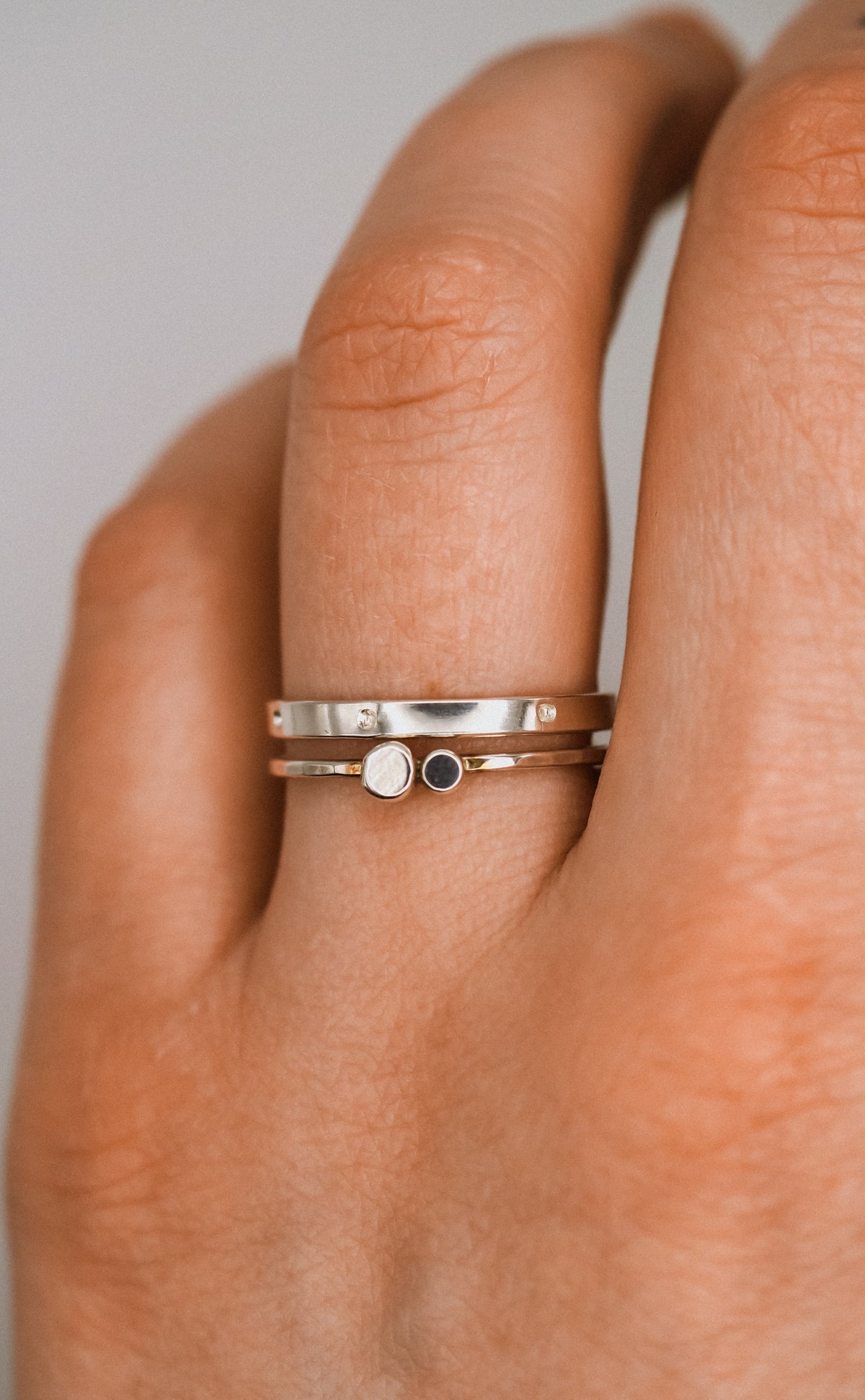 Double Pebble & Dotted Ring Set of 2, Sterling Silver