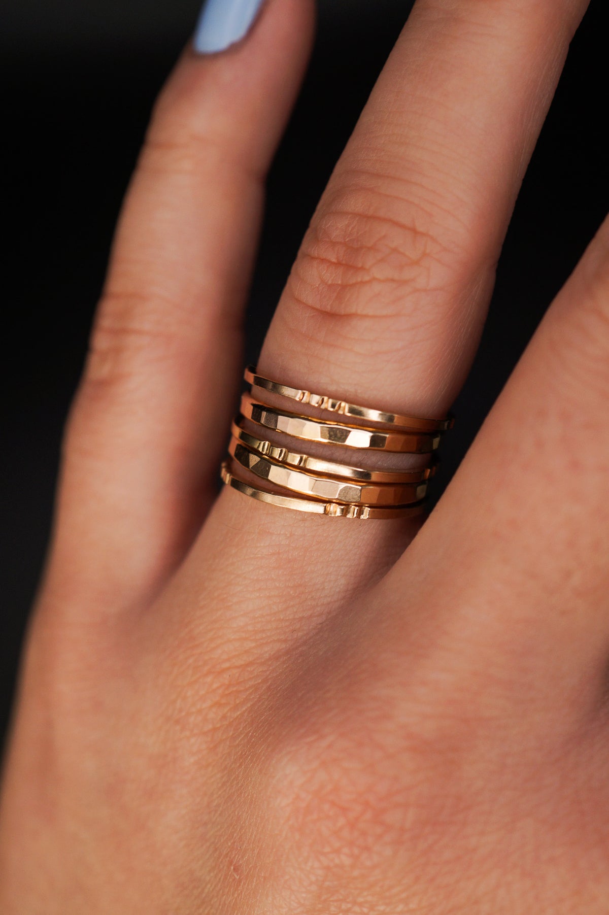 Square Lined Set of 5 Stacking Rings, Gold Fill, Rose Gold Fill or Sterling Silver
