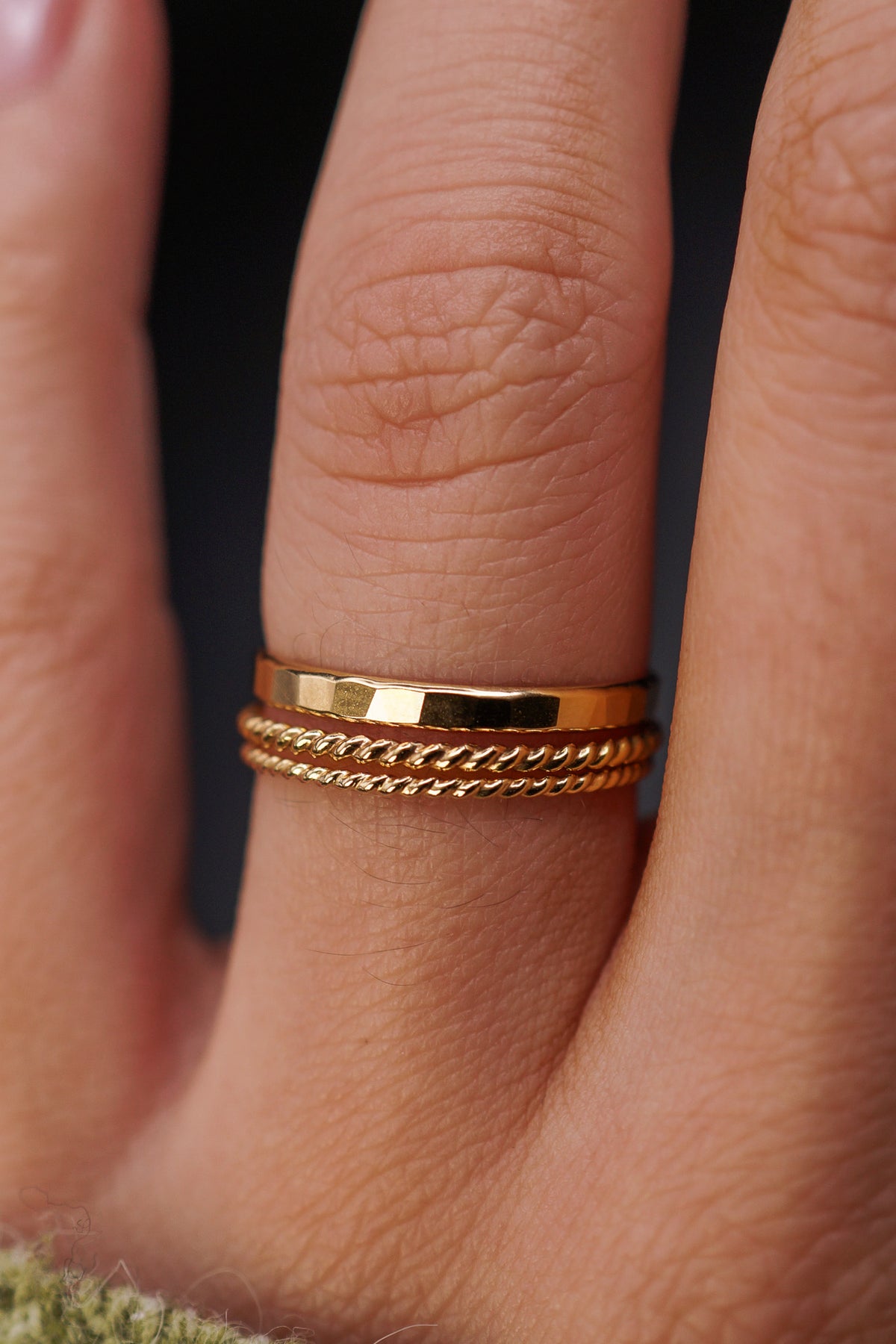 Extra Thick & Twist Set of 3 Stacking Rings, Gold Fill, Rose Gold Fill or Sterling Silver