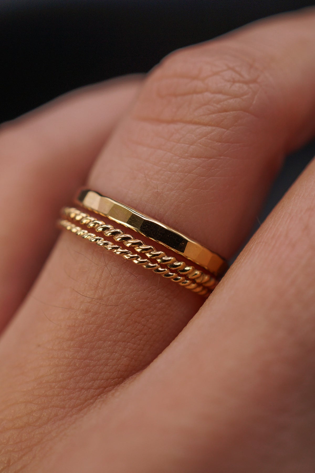 Extra Thick & Twist Set of 3 Stacking Rings, Gold Fill, Rose Gold Fill or Sterling Silver