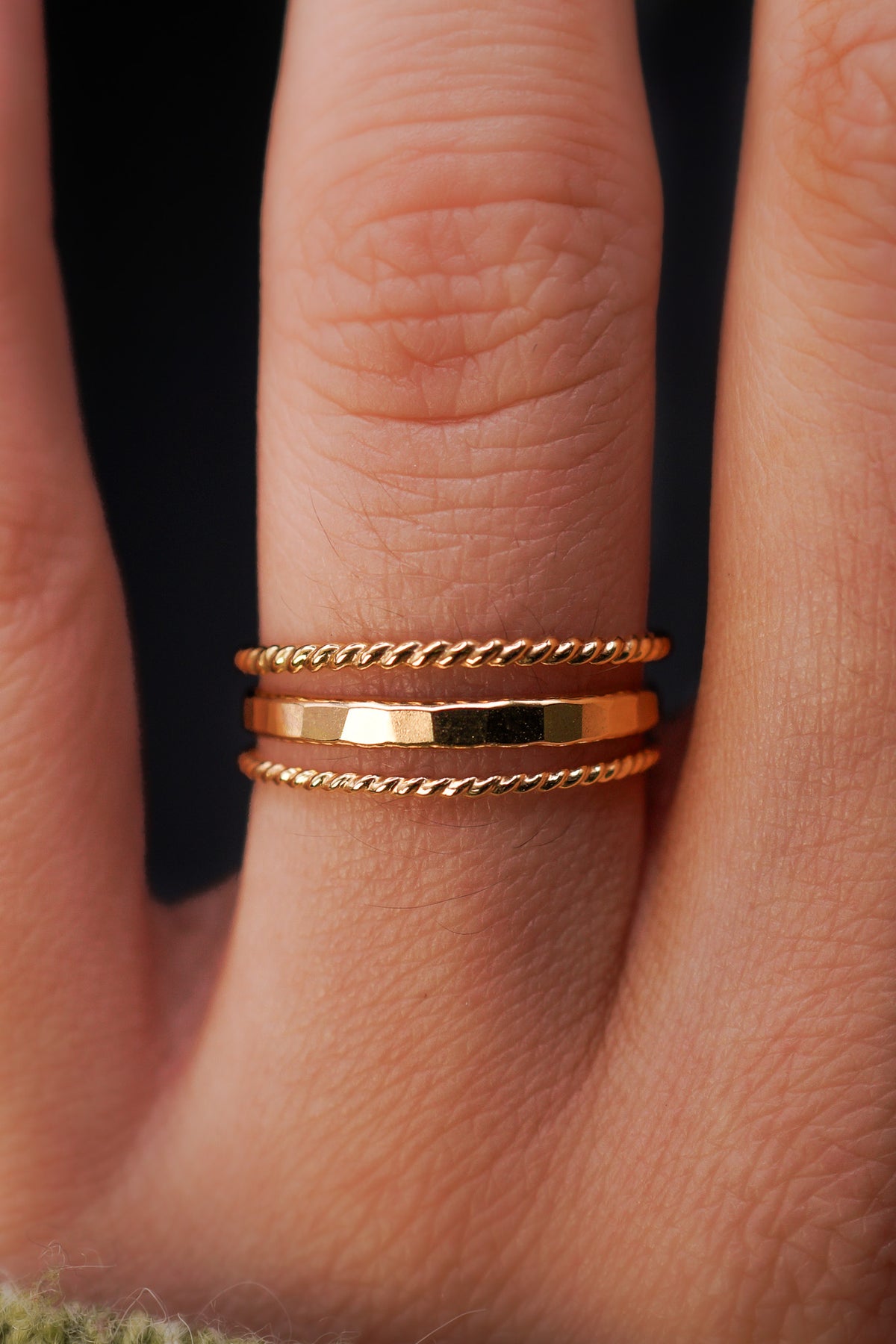 Extra Thick & Twist Set of 3 Stacking Rings, Gold Fill, Rose Gold Fill or Sterling Silver