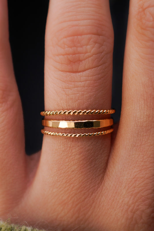 Extra Thick & Twist Set of 3 Stacking Rings, Gold Fill, Rose Gold Fill or Sterling Silver