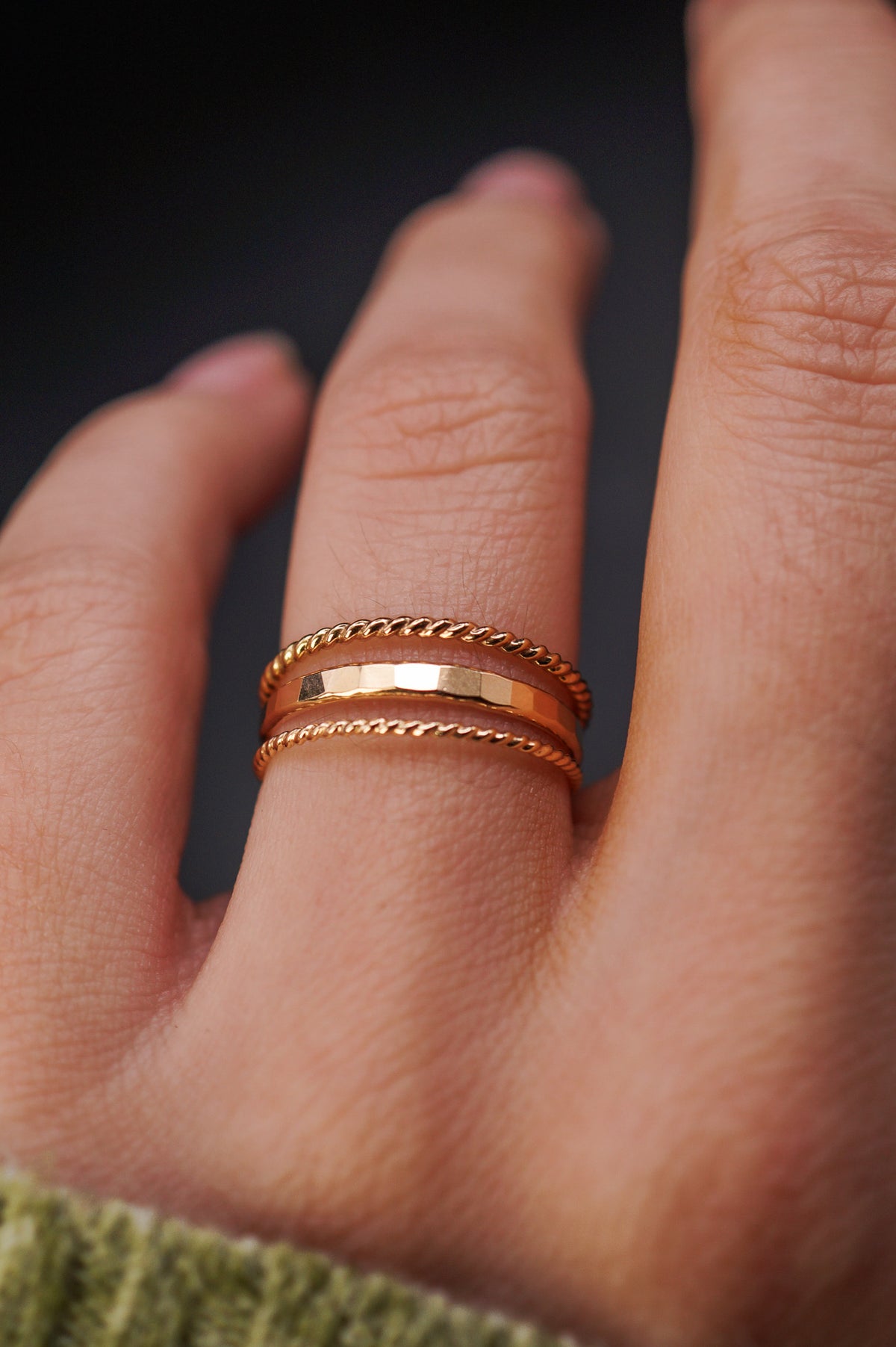 Extra Thick & Twist Set of 3 Stacking Rings, Gold Fill, Rose Gold Fill or Sterling Silver