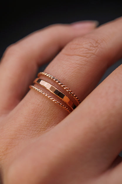 Extra Thick & Twist Set of 3 Stacking Rings, Gold Fill, Rose Gold Fill or Sterling Silver