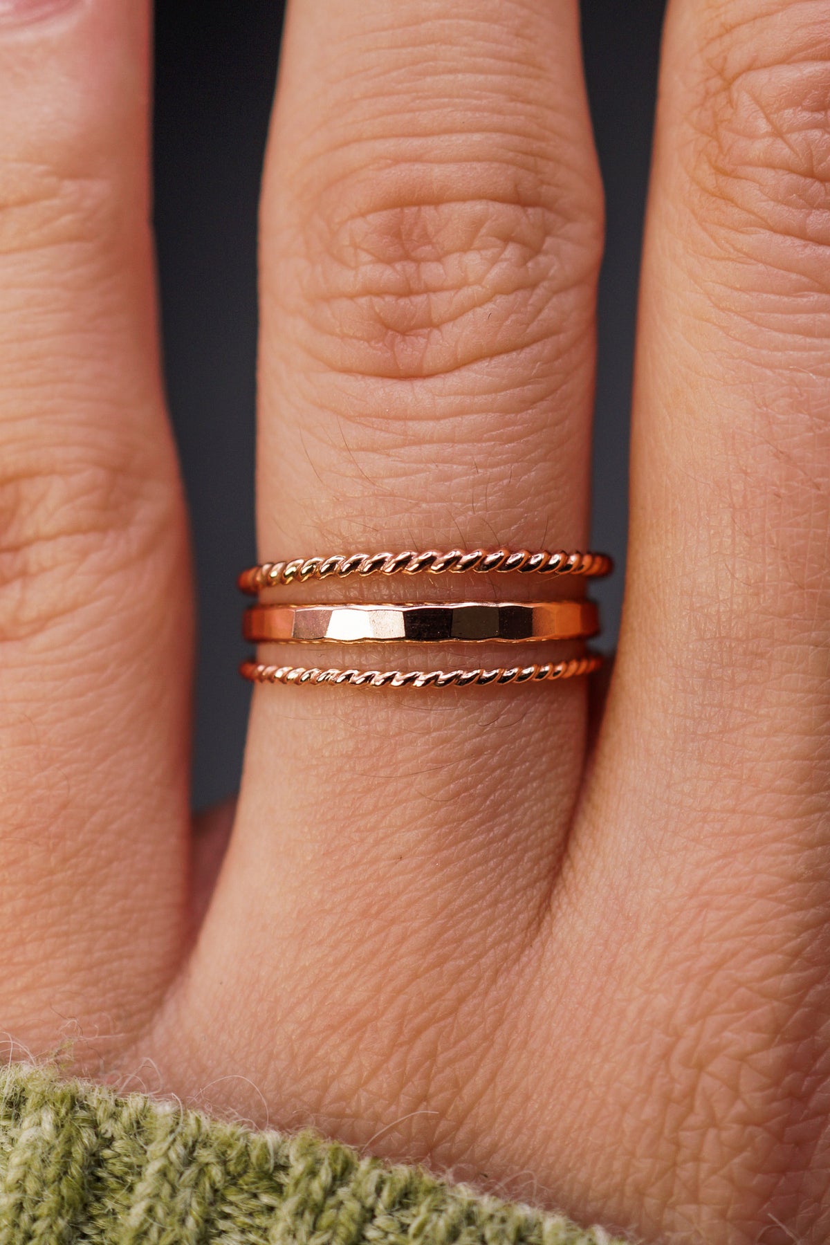 Extra Thick & Twist Set of 3 Stacking Rings, Gold Fill, Rose Gold Fill or Sterling Silver