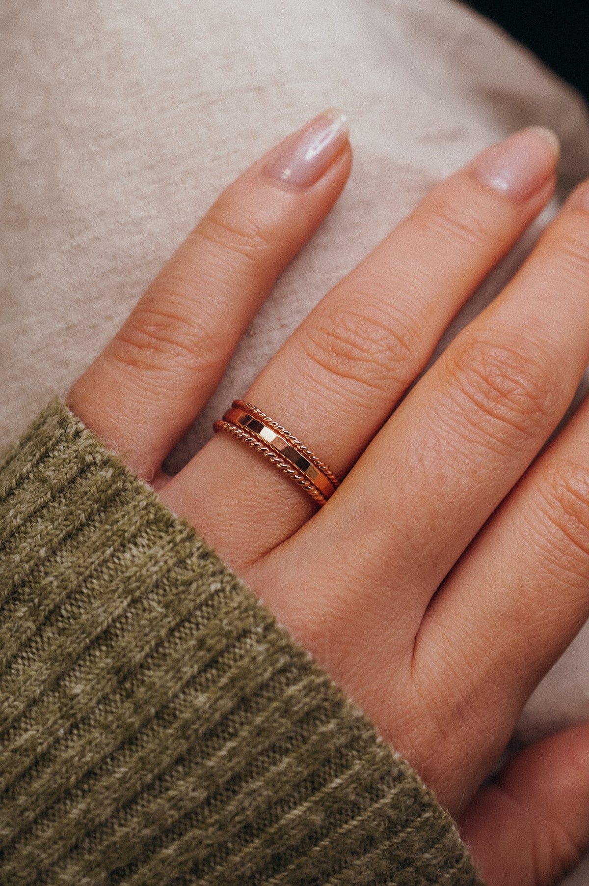 Extra Thick & Twist Set of 3 Stacking Rings, Gold Fill, Rose Gold Fill or Sterling Silver