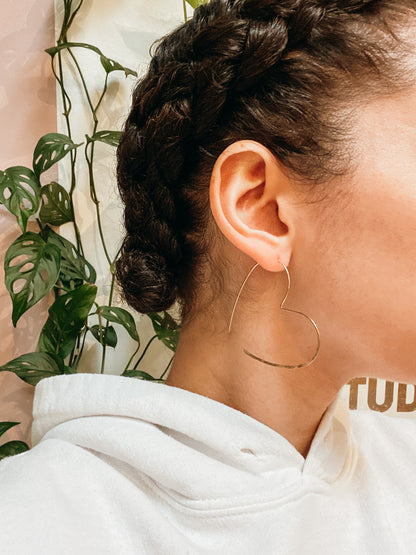 Heart Threader Hoop Earrings, Gold Fill, Rose Gold Fill or Sterling Silver