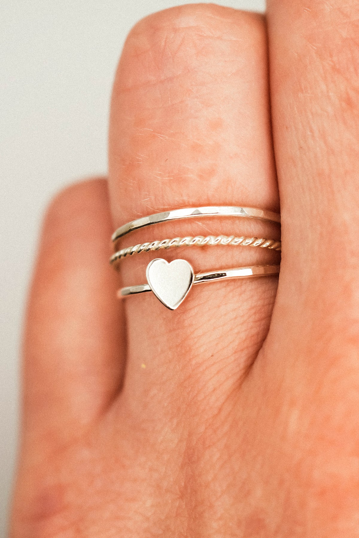 Heart Set of 3 Stacking Rings, Sterling Silver