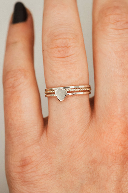 Heart Set of 3 Stacking Rings, Sterling Silver