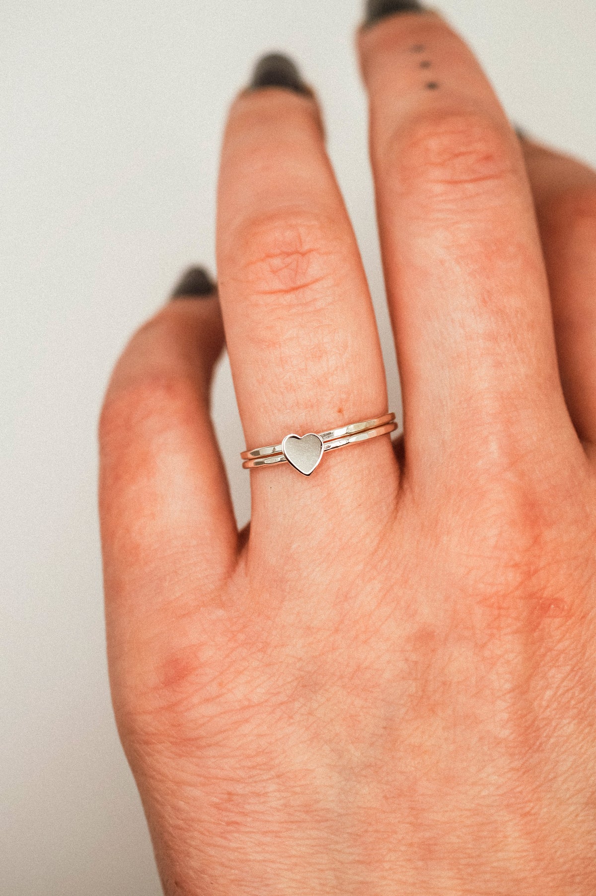 Heart Set of 2 Stacking Rings, Sterling Silver