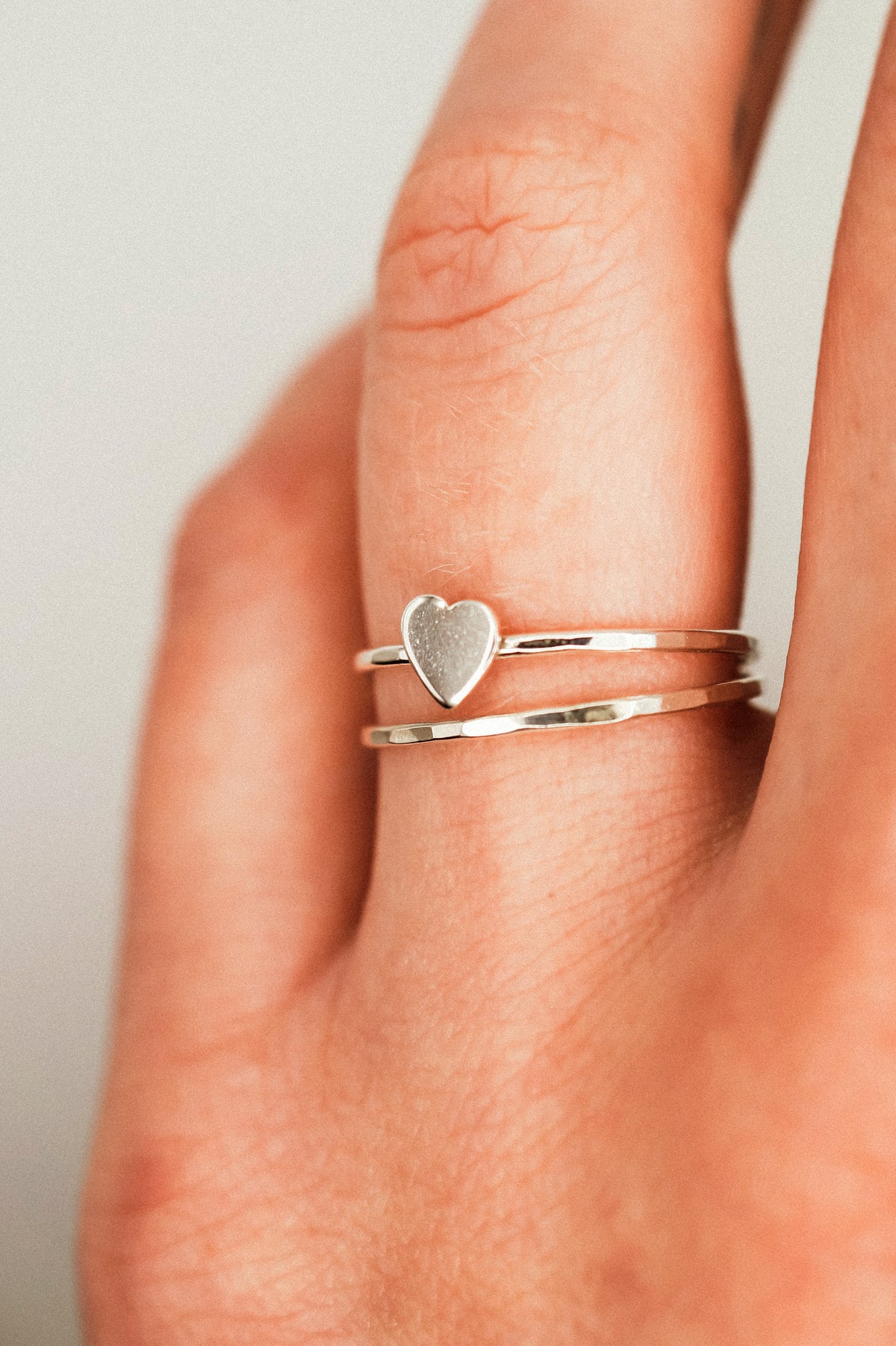 Heart Set of 2 Stacking Rings, Sterling Silver