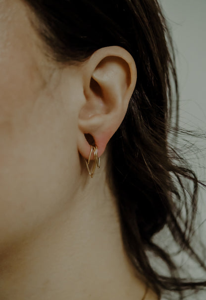 Triangle Huggie Hoop Earring, Solid Gold, Rose Gold or White Gold