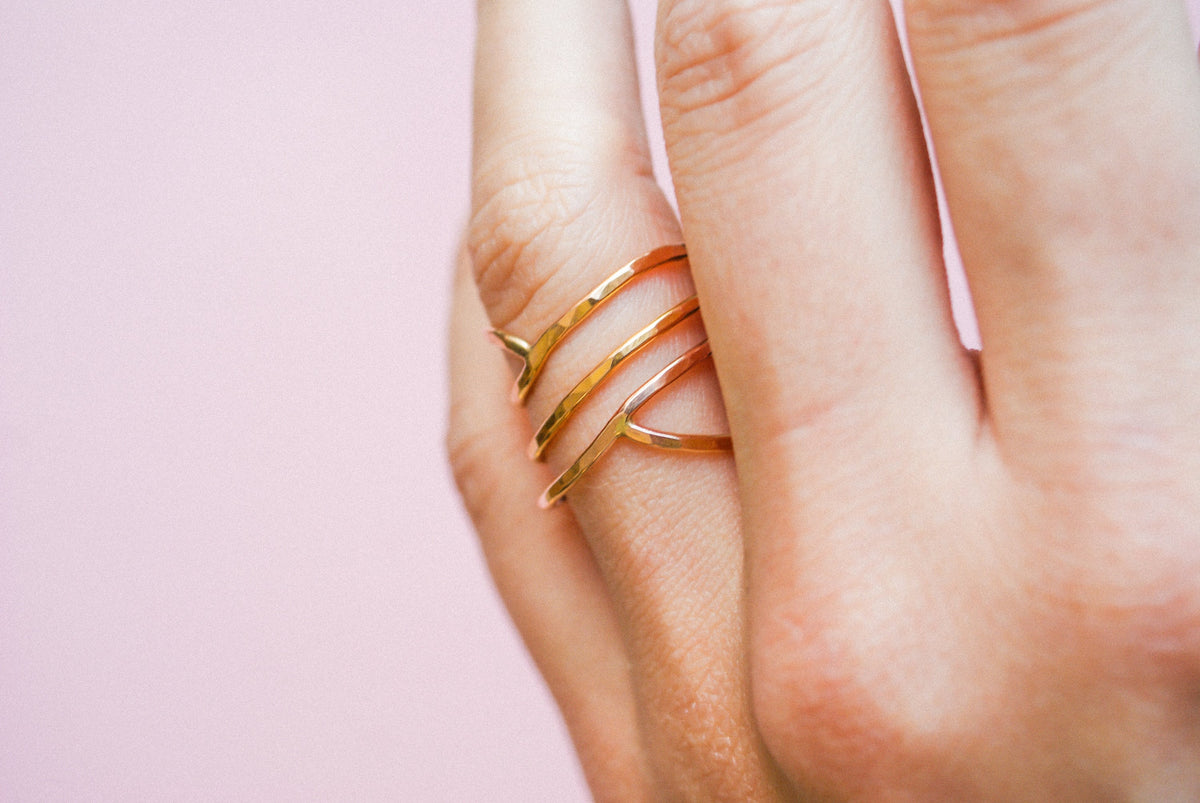 Curved Wraparound Ring, Solid 14K Gold