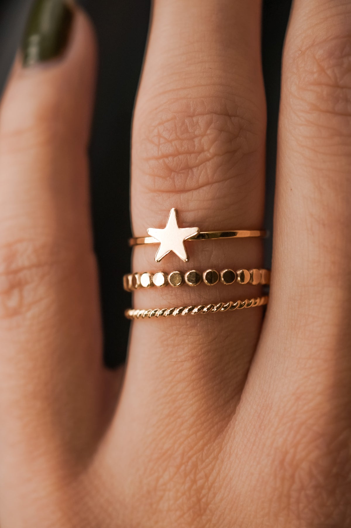 Western Mini Bead Textured Set of 3 Stacking Rings, Gold Fill, Rose Gold Fill or Sterling Silver