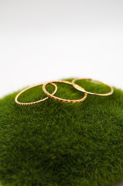 Mixed Texture Set of 3 Stacking Rings, Gold Fill, Rose Gold Fill or Sterling Silver