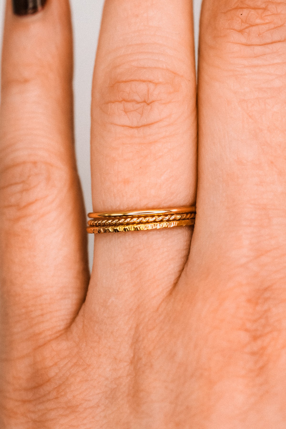 Mixed Texture Set of 3 Stacking Rings, Gold Fill, Rose Gold Fill or Sterling Silver