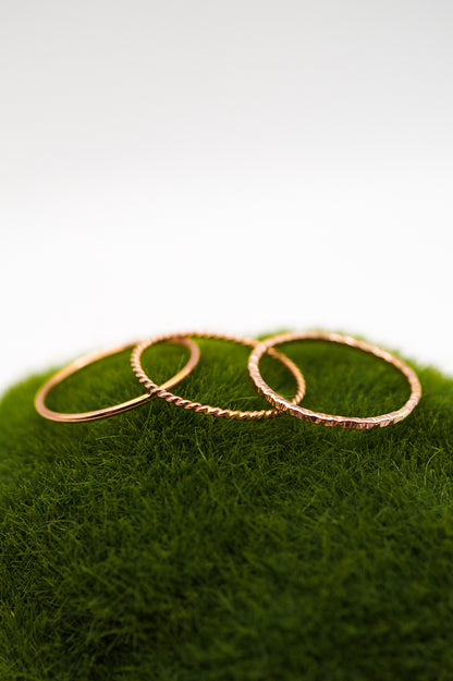Mixed Texture Set of 3 Stacking Rings, Gold Fill, Rose Gold Fill or Sterling Silver