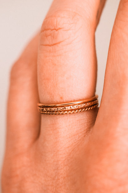 Mixed Texture Set of 3 Stacking Rings, Gold Fill, Rose Gold Fill or Sterling Silver
