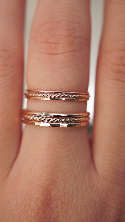 Twist Set of 3 Stacking Rings, 14K Rose Gold Fill