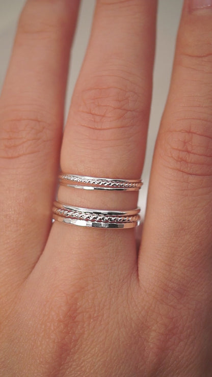 Twist Set of 3 Stacking Rings, Sterling Silver