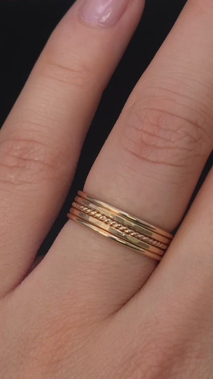 The Classic Twist Set of 5 Stacking Rings, Gold Fill, Rose Gold Fill or Sterling Silver