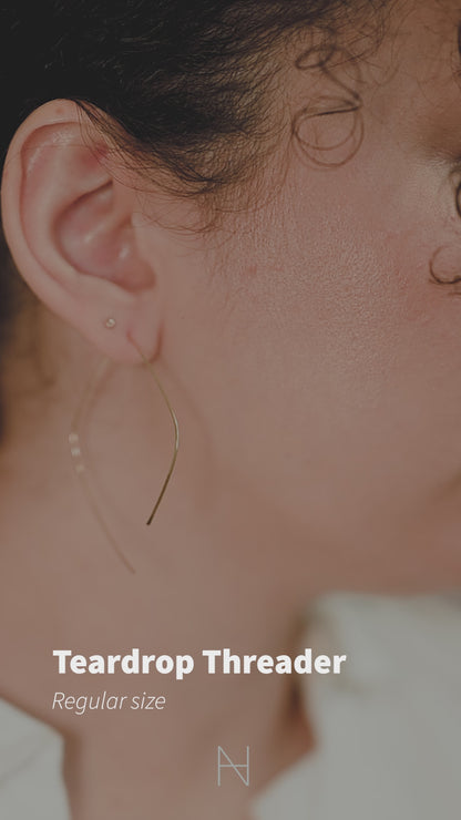 Teardrop Threader Hoop Earrings in Solid 14K Gold, Rose or White Gold