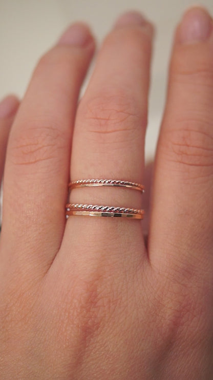 Twist Set of 2 Stacking Rings, Solid 14K Gold or Rose Gold